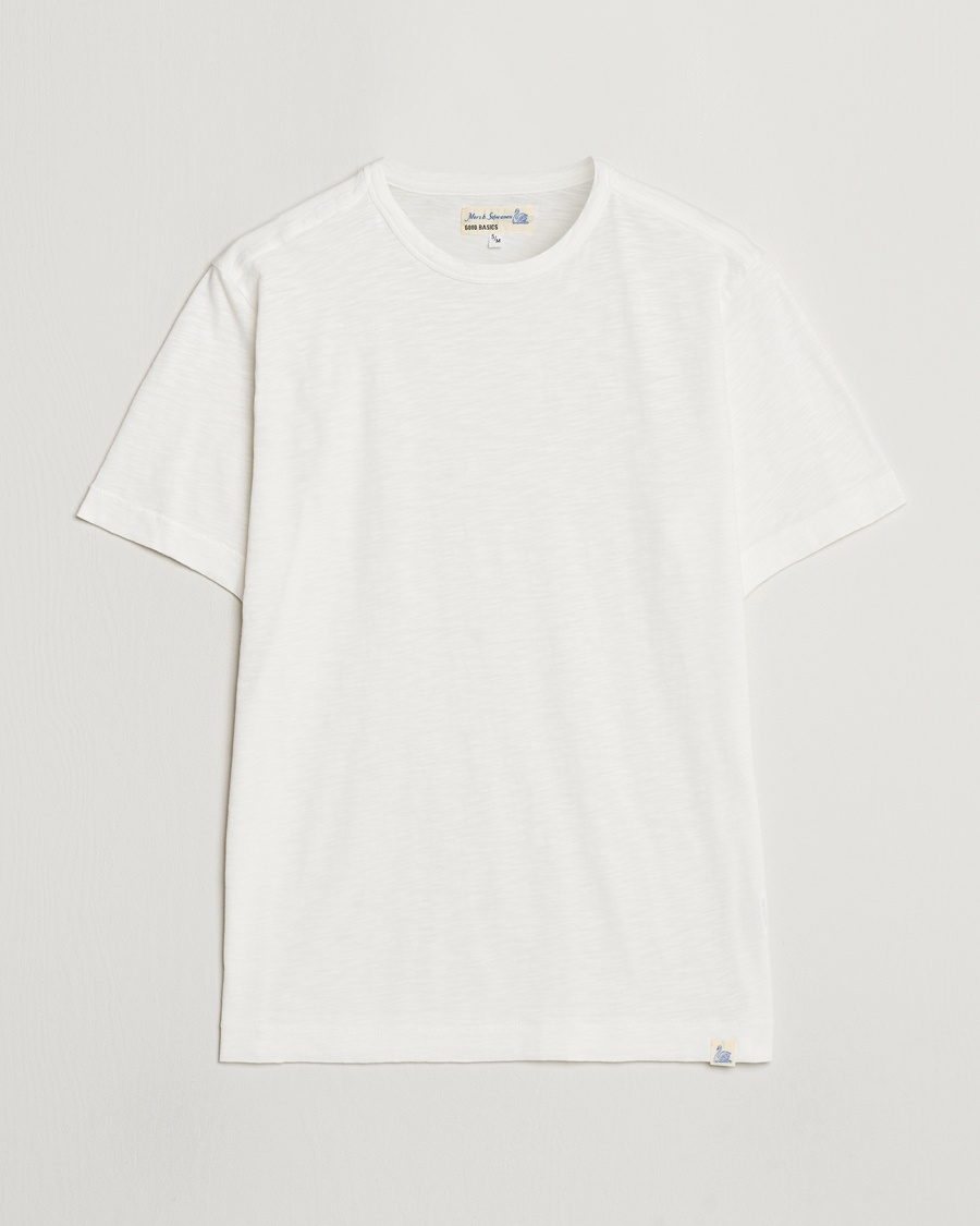 Merz b. Schwanen Organic Pima Cotton Slub Crew Neck T-Shirt White – Blanco
