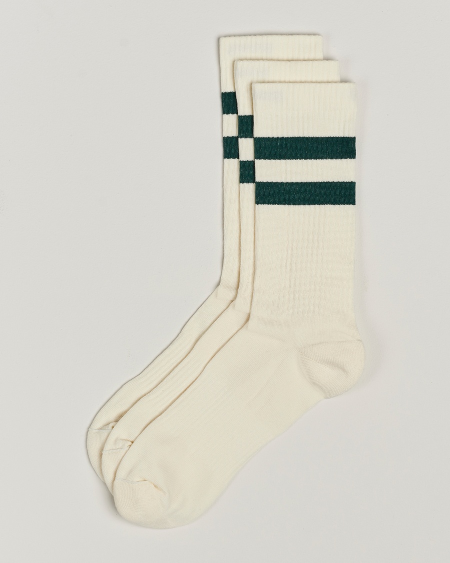 Sweyd 3-Pack Two Stripe Cotton Socks White/Green – Blanco