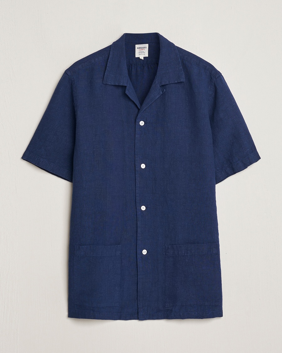 Kamakura Shirts Heavy Linen Beach Shirt Navy – Azul