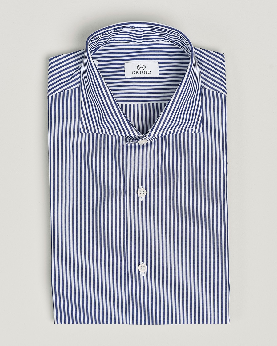 Grigio Cotton Poplin Dress Shirt Blue Stripe – Azul