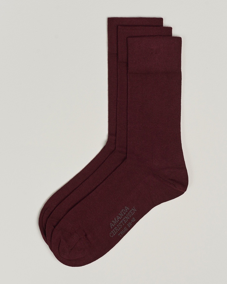 Amanda Christensen 3-Pack True Cotton Socks Bordeaux – Rojo