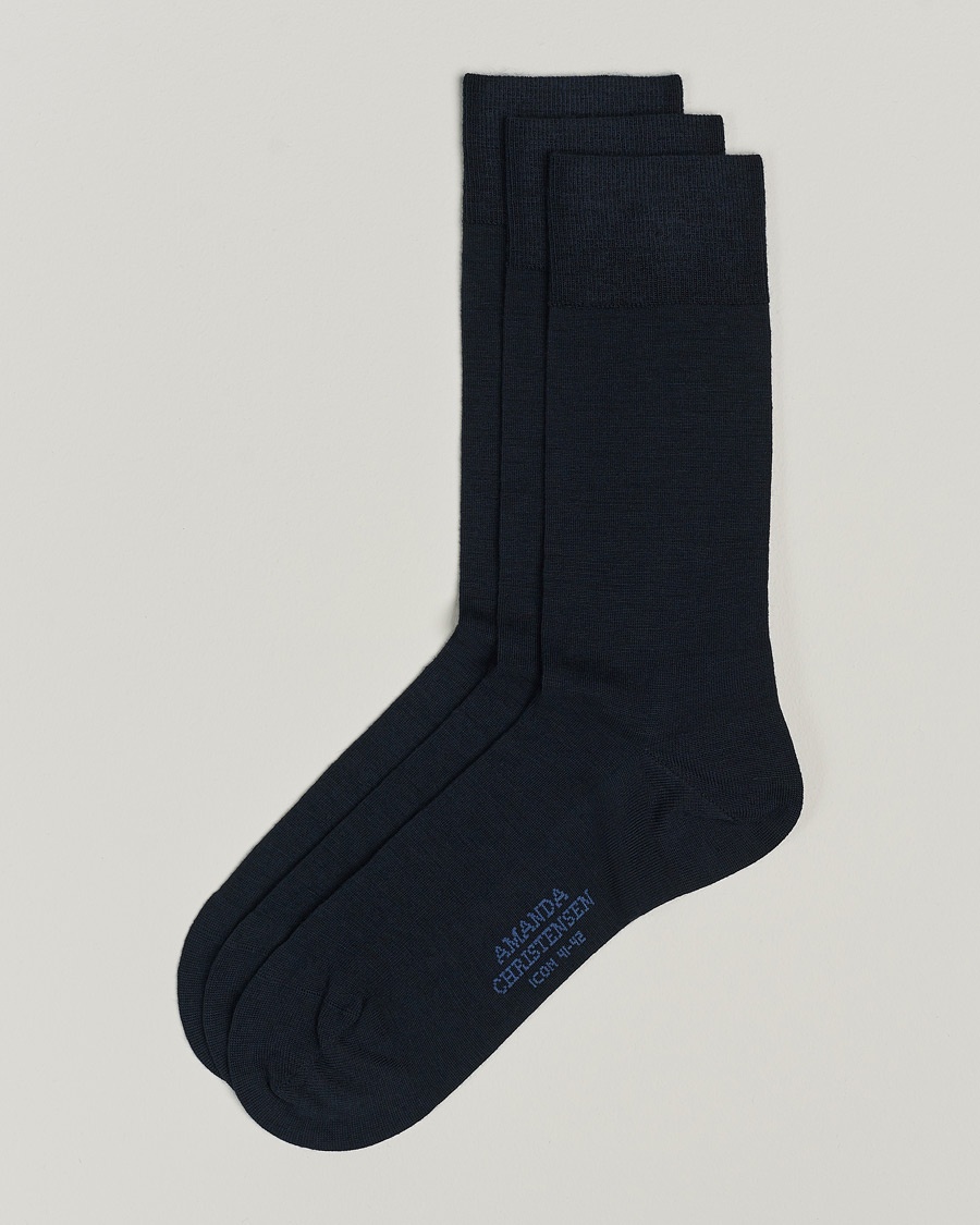 Amanda Christensen 3-Pack Icon Wool/Cotton Socks Dark Navy – Azul