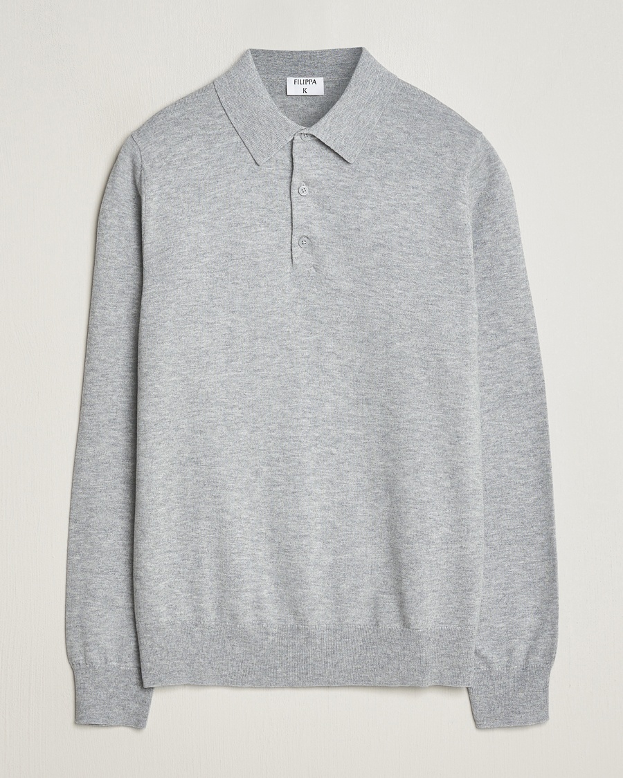 Filippa K Knitted Polo Shirt Light Grey Melange – Gris