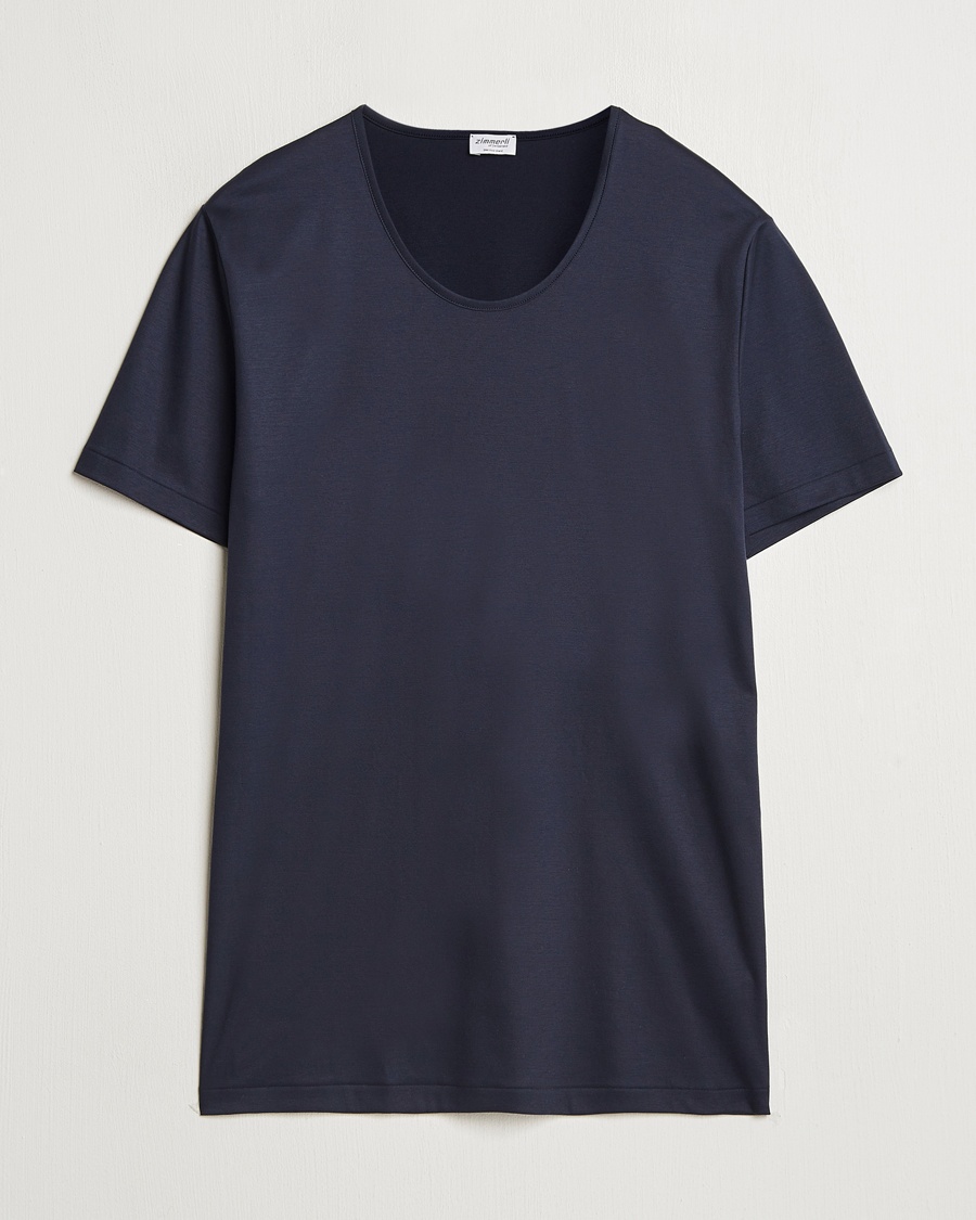 Zimmerli of Switzerland Sea Island Cotton Crew Neck T-shirt Navy – Azul