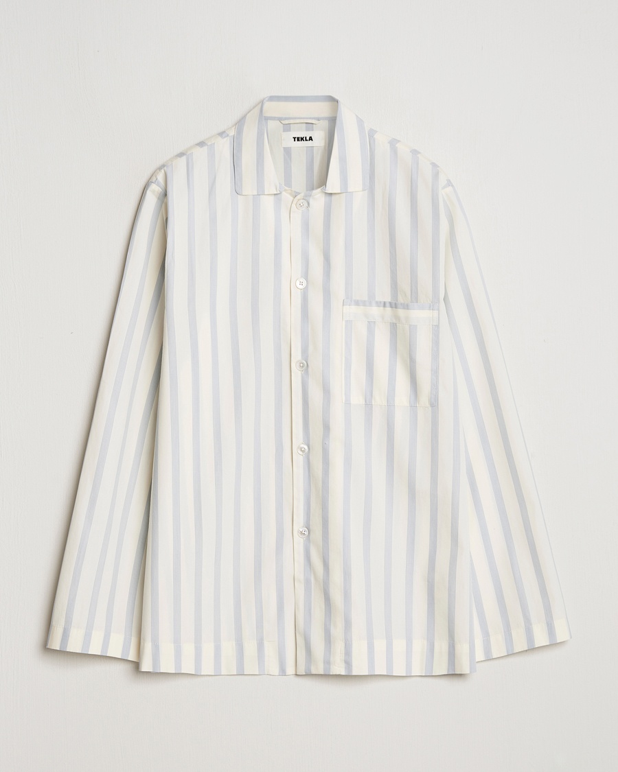 Tekla Poplin Pyjama Shirt Needle Stripes – Azul