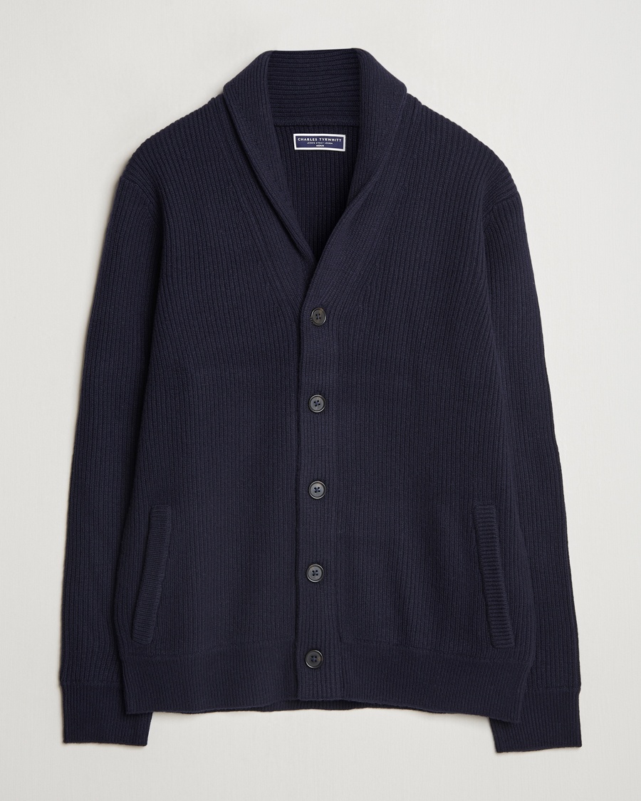 Charles Tyrwhitt Chunky Merino Shawl Neck Cardigan Navy – Azul