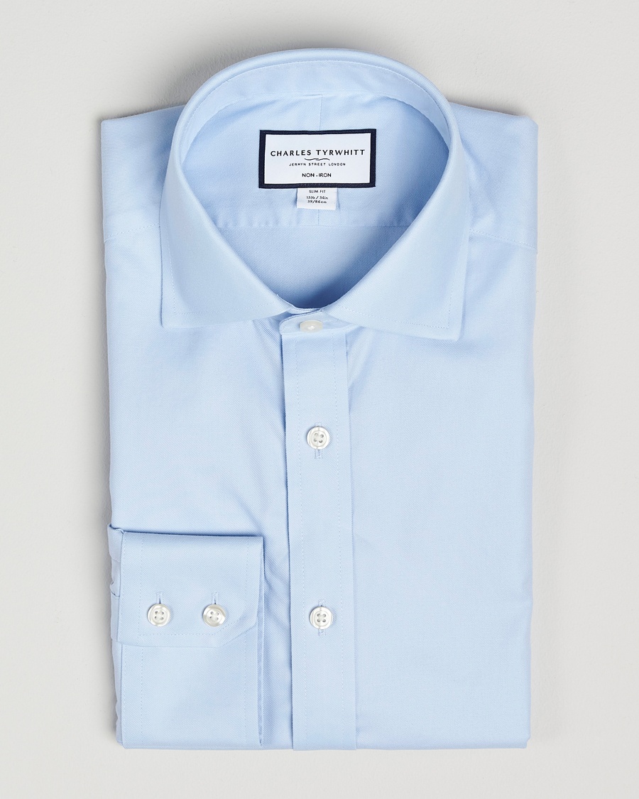 Charles Tyrwhitt Slim Fit Non Iron Cotton Twill Shirt Sky – Azul