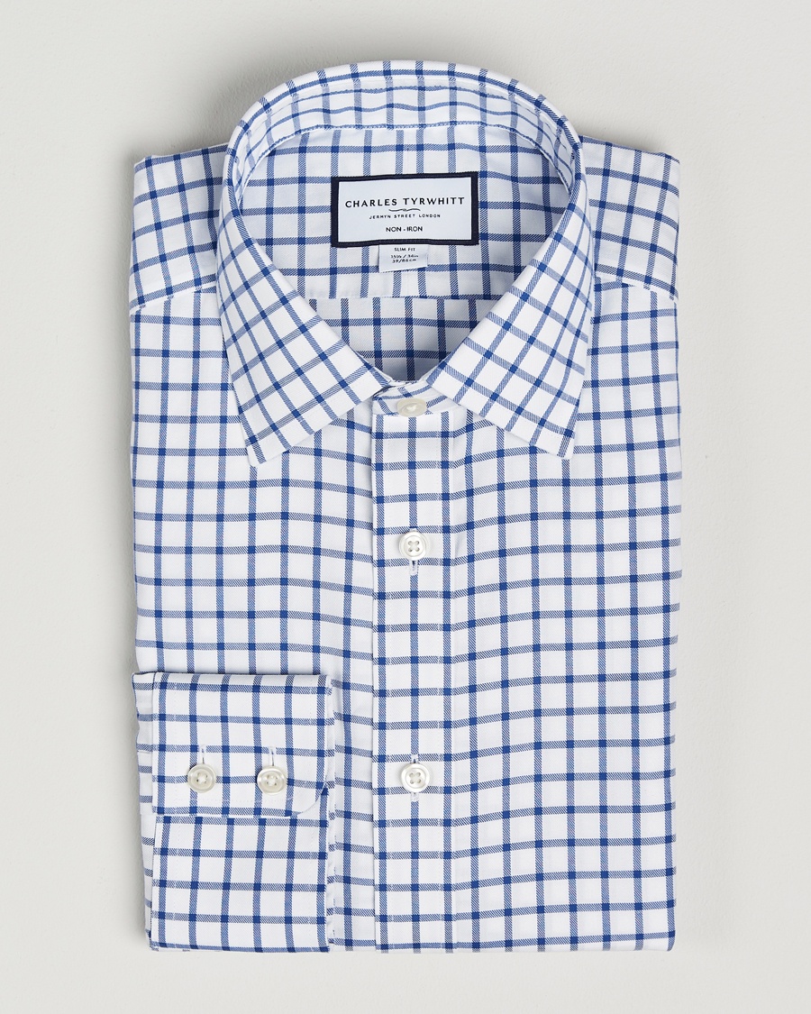 Charles Tyrwhitt Slim Fit Non Iron Grid Check Shirt Royal Blue – Azul