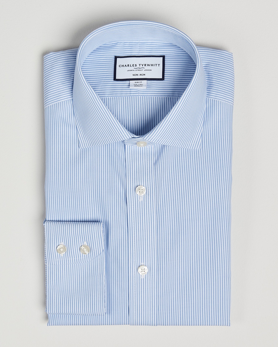 Charles Tyrwhitt Slim Fit Non Iron Bengal Stripe Poplin Shirt Sky Blue – Azul