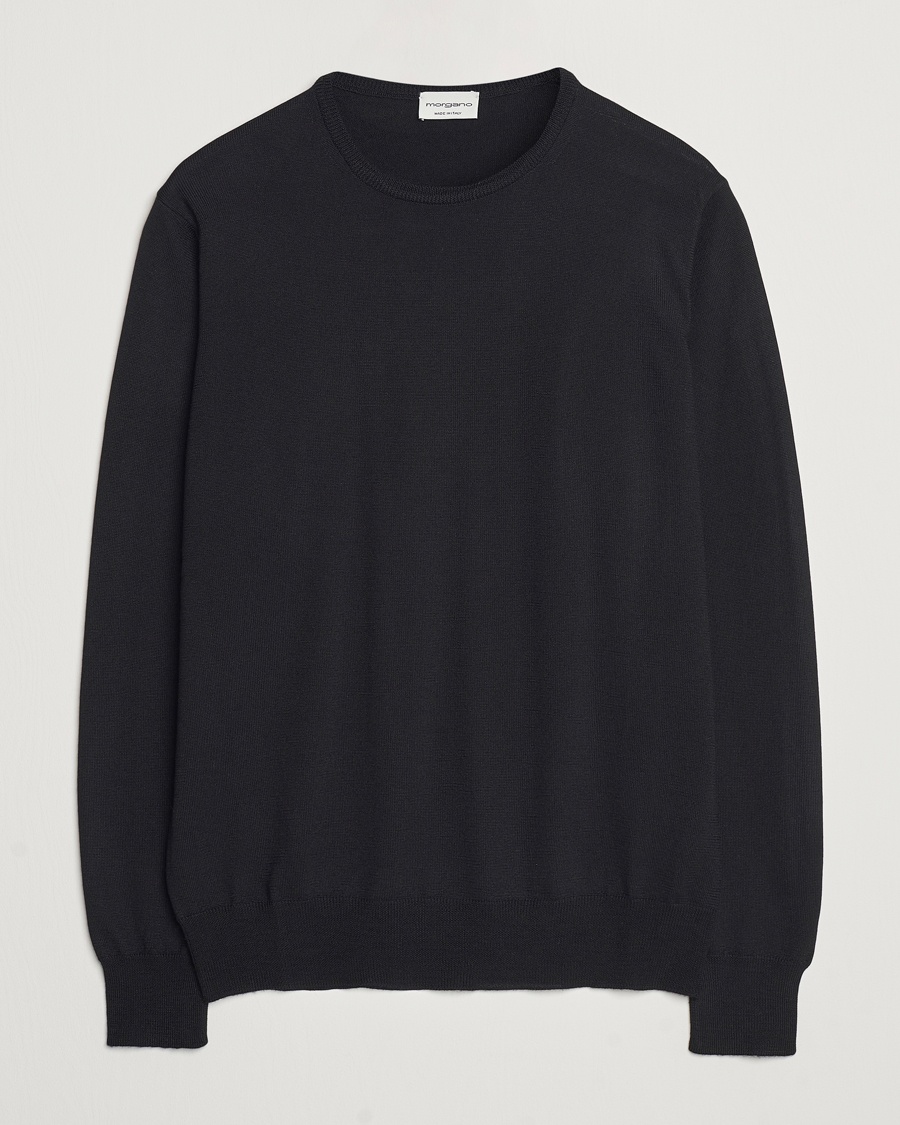 Morgano Extra Fine Merino Wool Crewneck Black – Negro