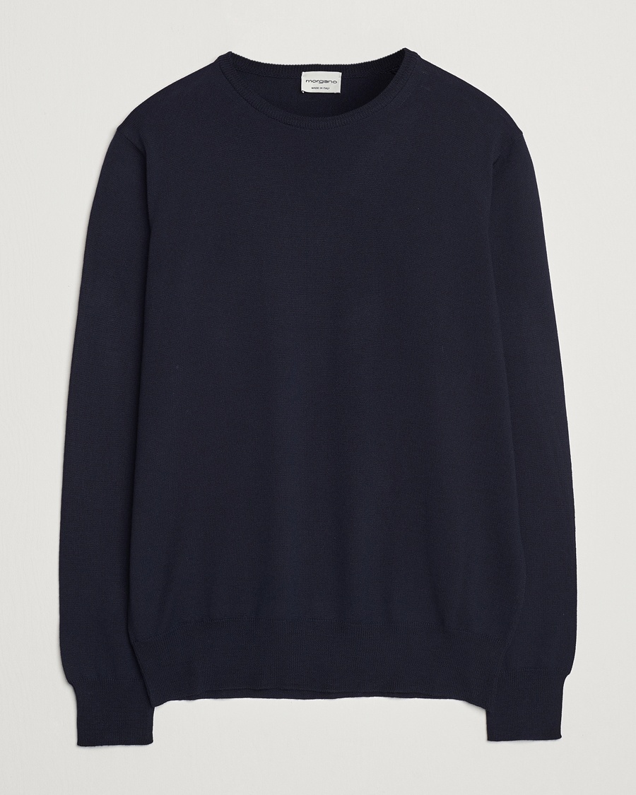 Morgano Extra Fine Merino Wool Crewneck Navy – Azul