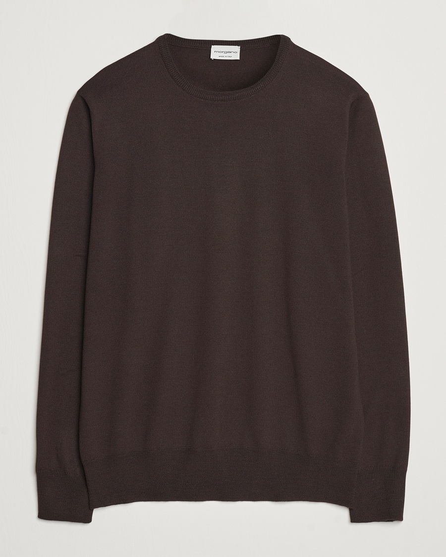 Morgano Extra Fine Merino Wool Crewneck Dark Brown – Marrón