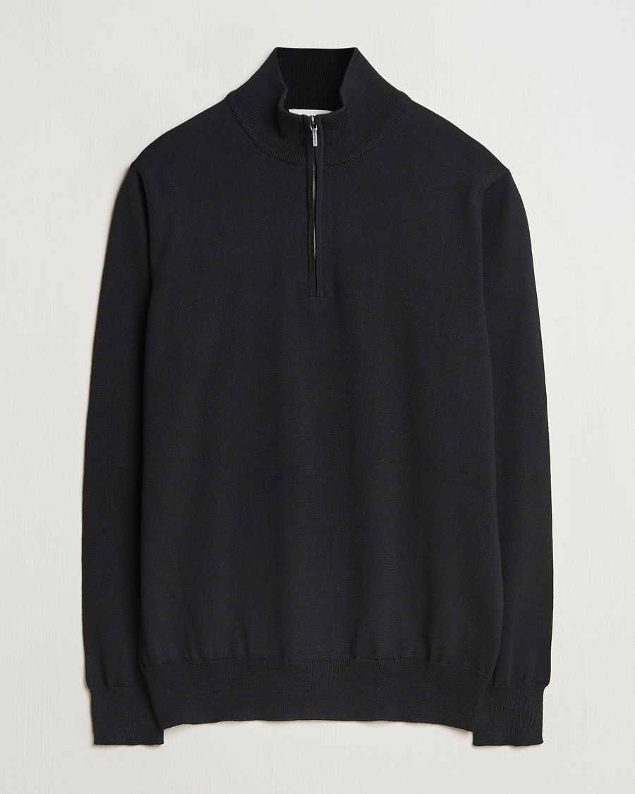 Morgano Extra Fine Merino Wool Half-Zip Black – Negro