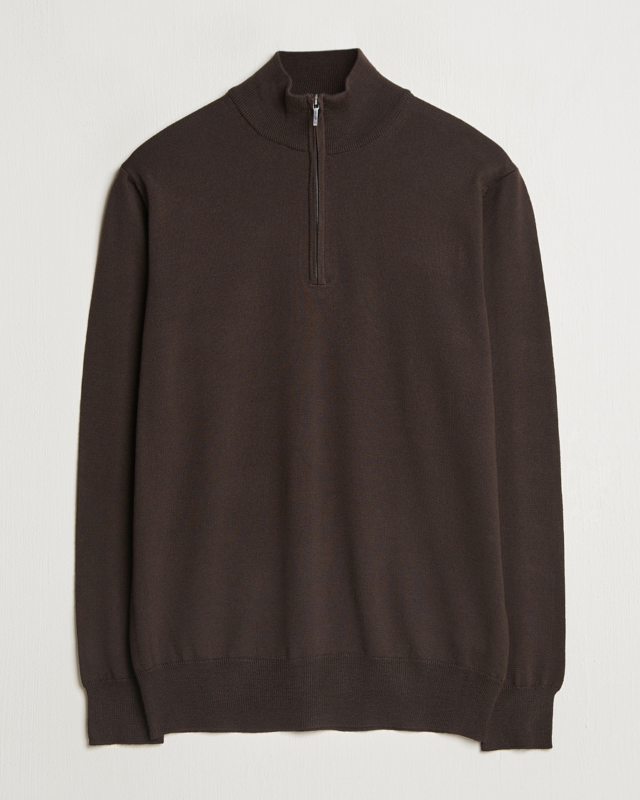 Morgano Extra Fine Merino Wool Half-Zip Dark Brown – Marrón