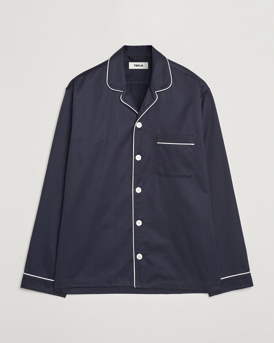 Tekla Sateen Pyjama Shirt Chelsea Navy – Azul