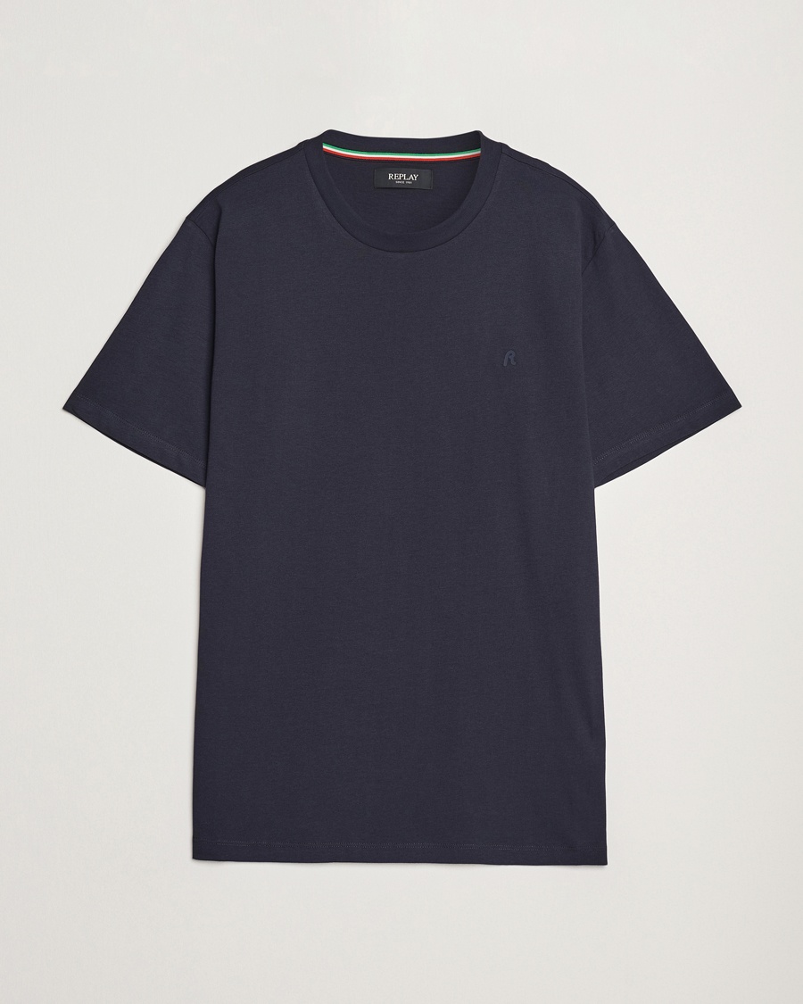 Replay Tonal Logo Crew Neck T-Shirt Navy – Azul