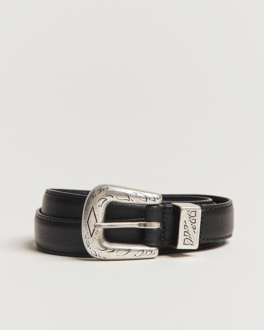 Anderson's Grained Western Leather Belt 2,5 cm Black – Negro