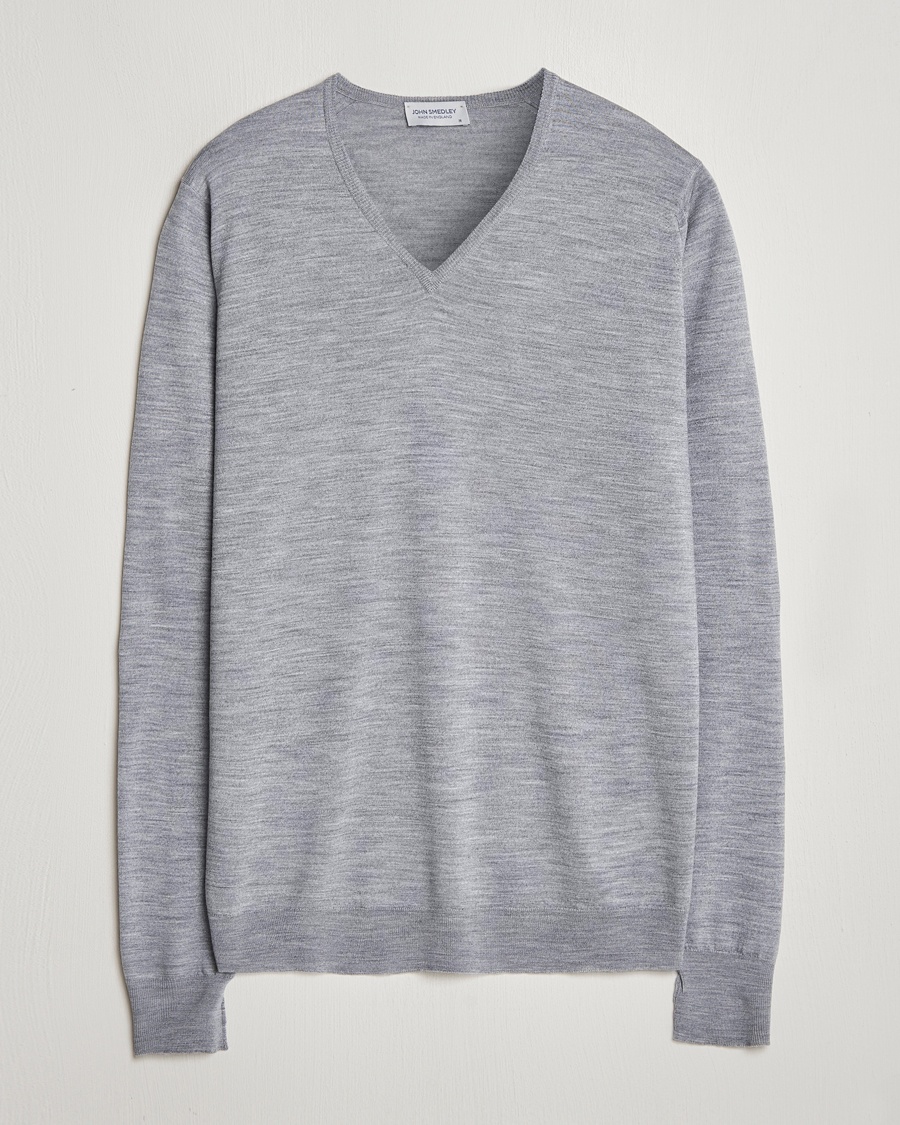John Smedley Bobby Extra Fine Merino V-Neck Pullover Silver Grey – Gris