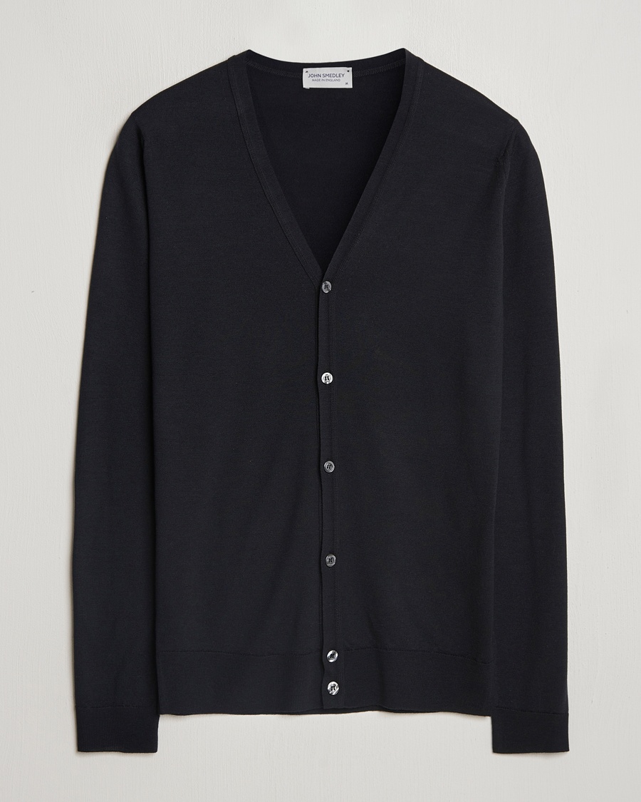 John Smedley Petworth Extra Fine Merino Cardigan Black – Negro