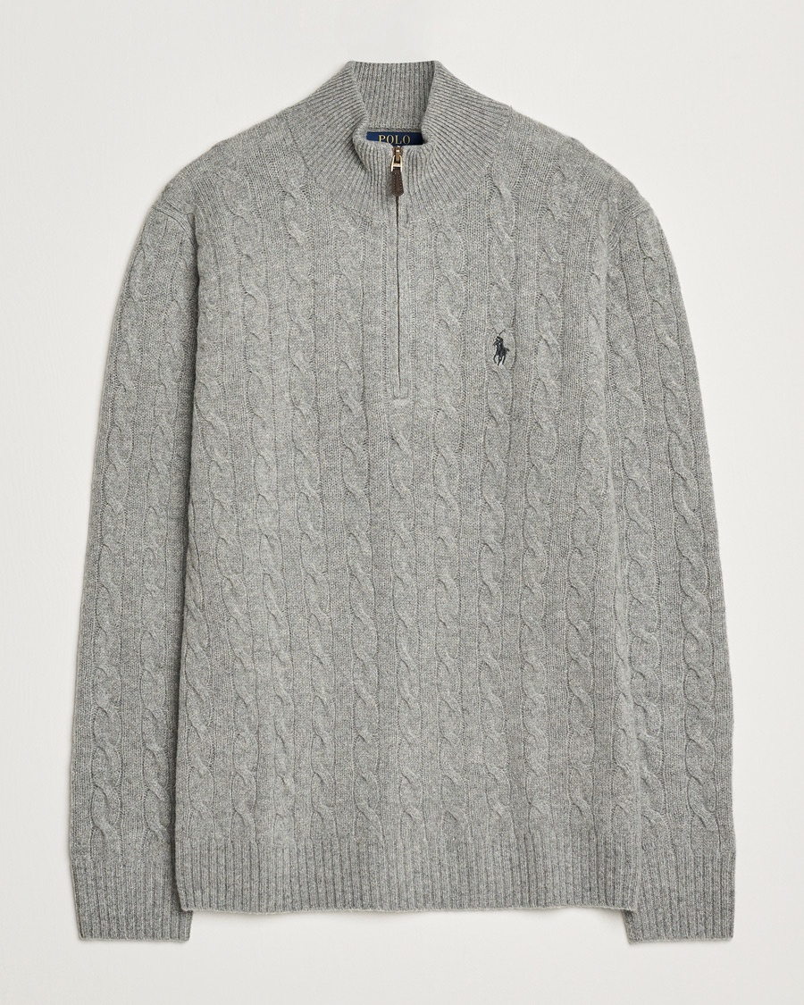 Polo Ralph Lauren Wool/Cashmere Cable Half Zip Fawn Grey Heather – Gris