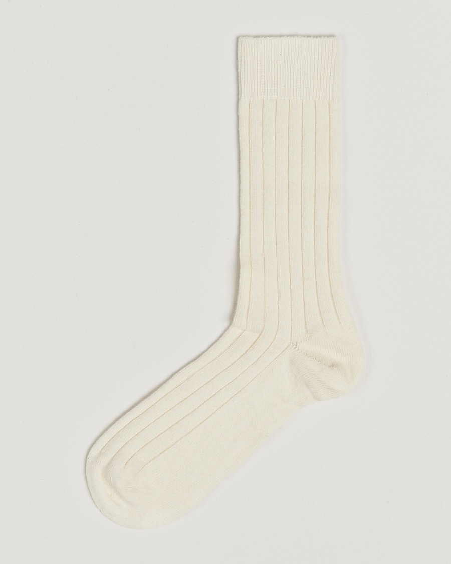 Bresciani Wool/Cashmere Ribbed Socks White – Blanco