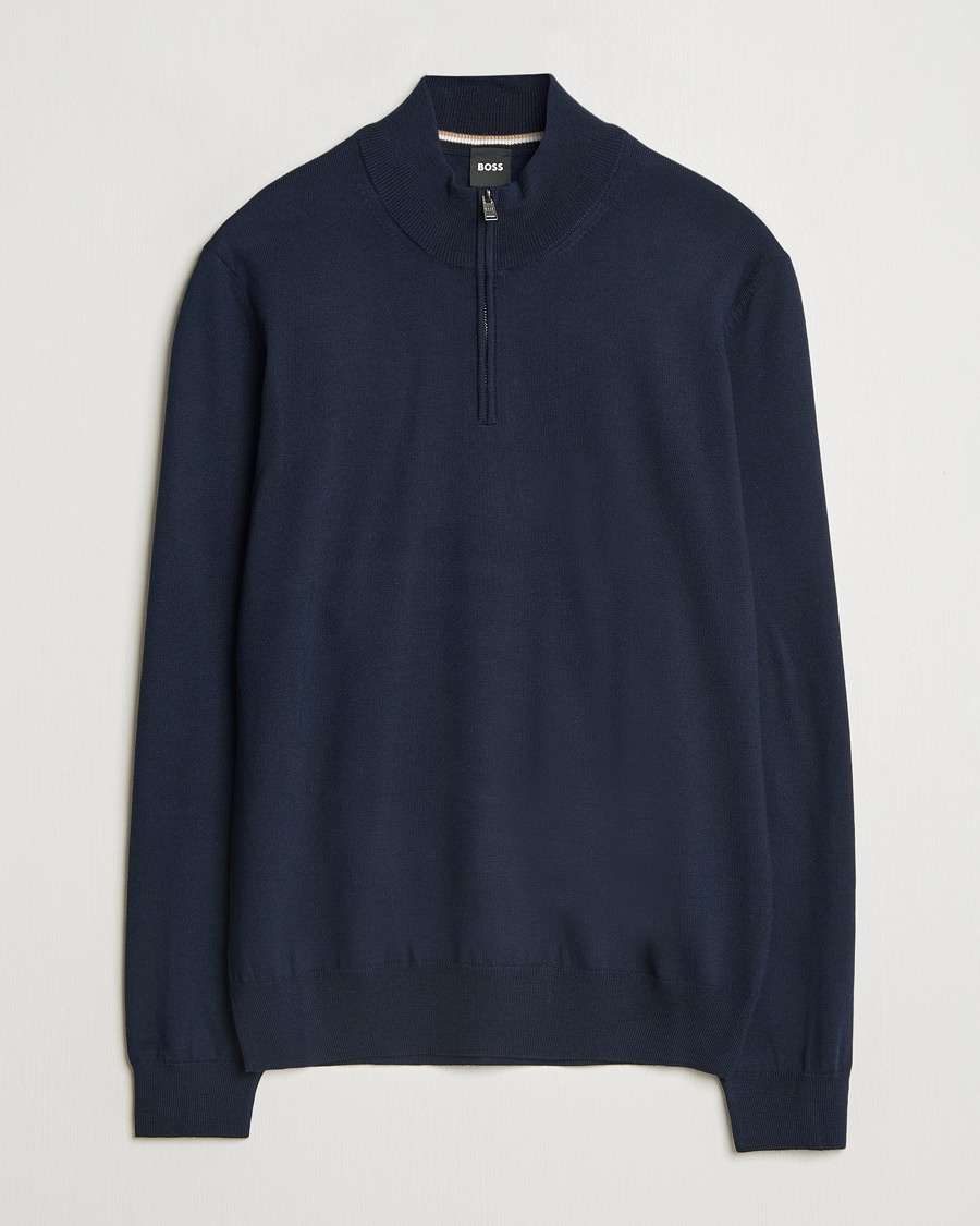 BOSS BLACK Ebenji Merino Knitted Half Zip Dark Blue – Azul