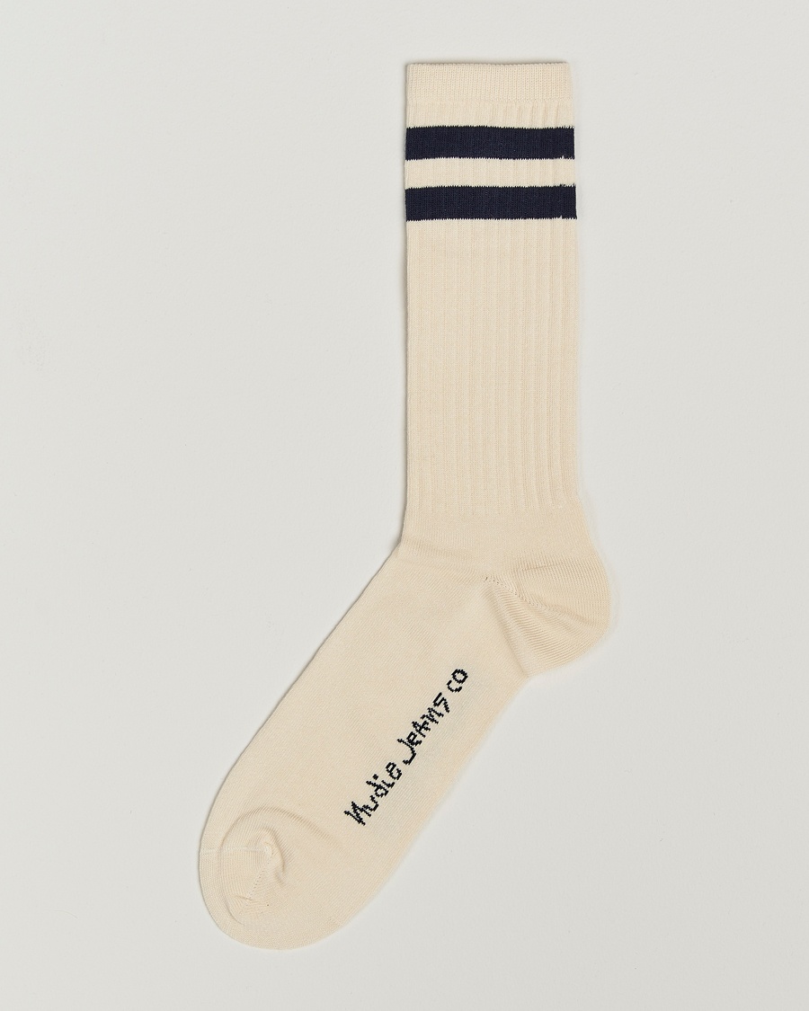 Nudie Jeans Amundsson Tennis Socks Off White/Navy – Blanco