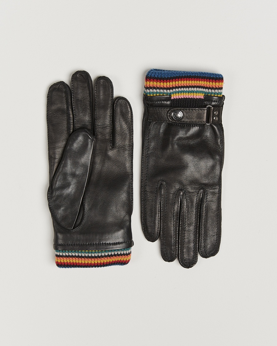 Paul Smith Signature Stripe Cuff Leather Glove Black – Negro