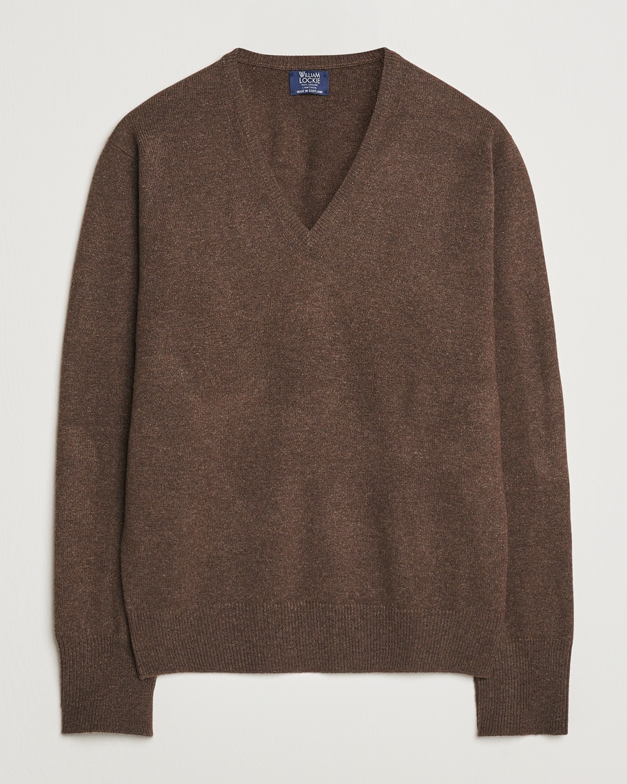 William Lockie Rob Lambswool V-Neck Mocha – Marrón