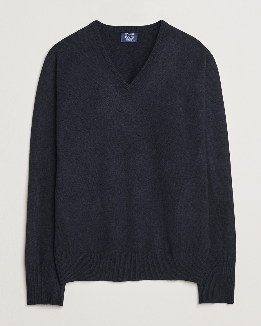 William Lockie Rob Lambswool V-Neck Navy – Azul