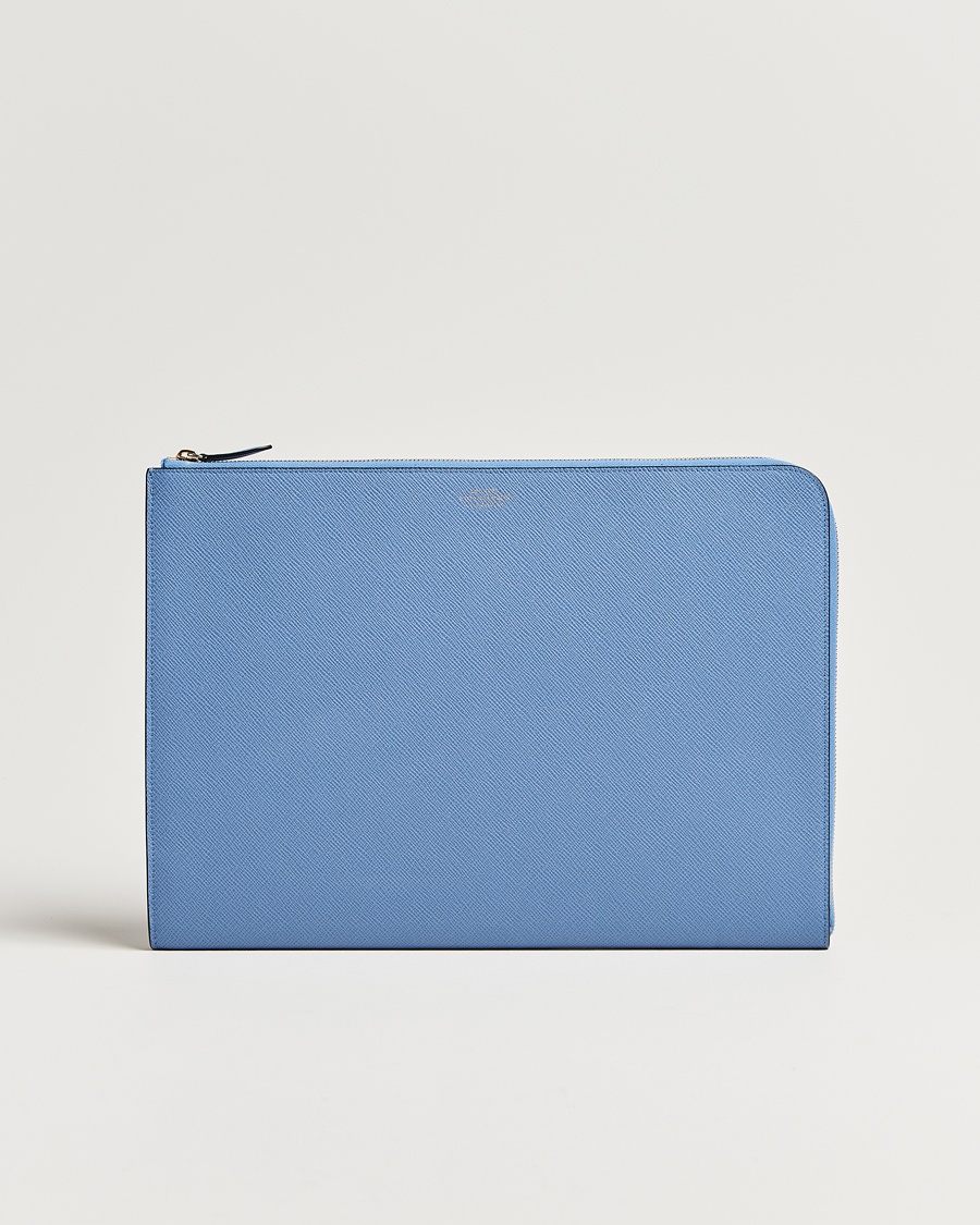 Smythson Panama Large Laptop Case Nile Blue – Azul