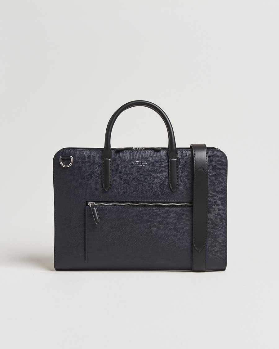 Smythson Ludlow Ultra Slim Brefcase With Zip Front Navy – Azul