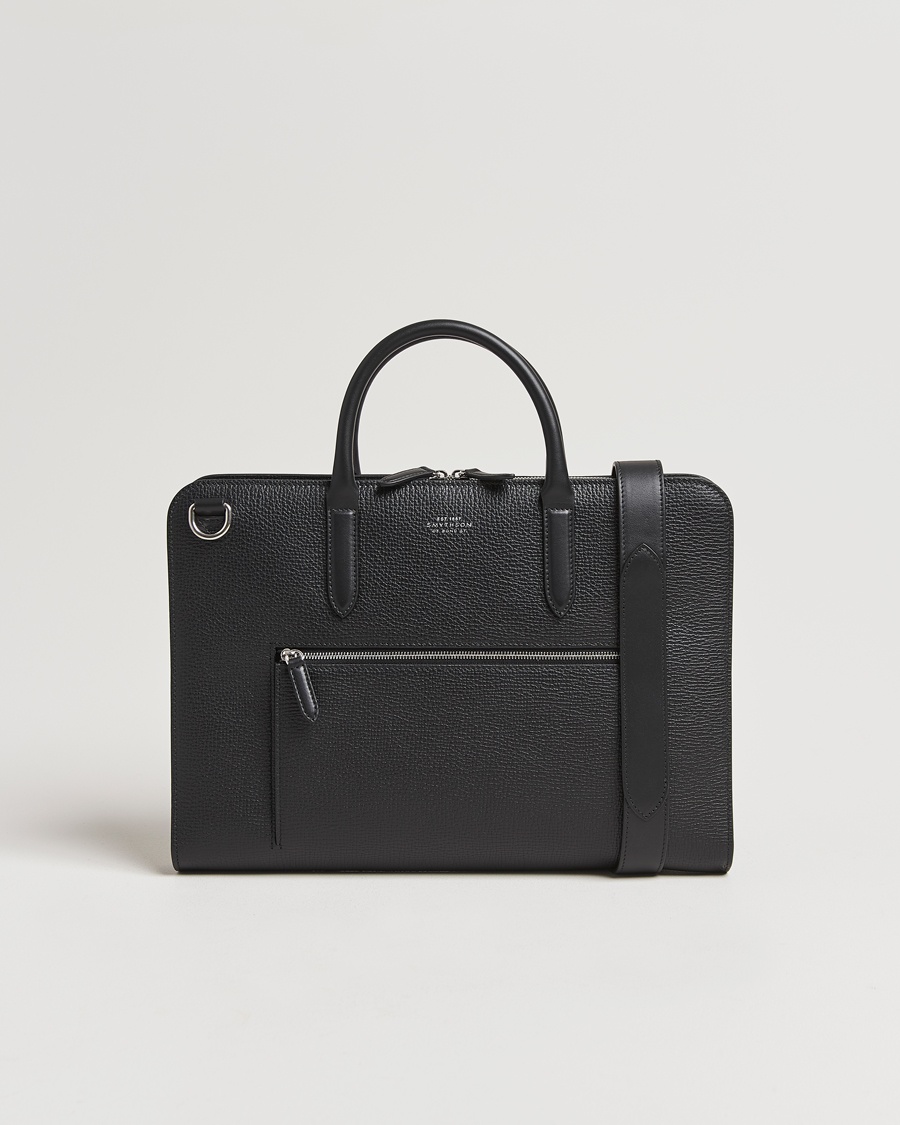 Smythson Ludlow Ultra Slim Brefcase With Zip Front Black – Negro