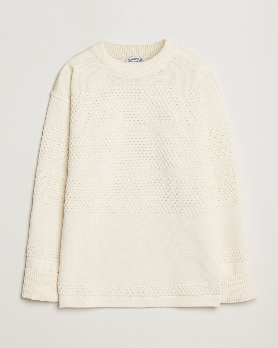 S.N.S. Herning Fisherman Wool Crew Neck Sweater Natural White – Blanco