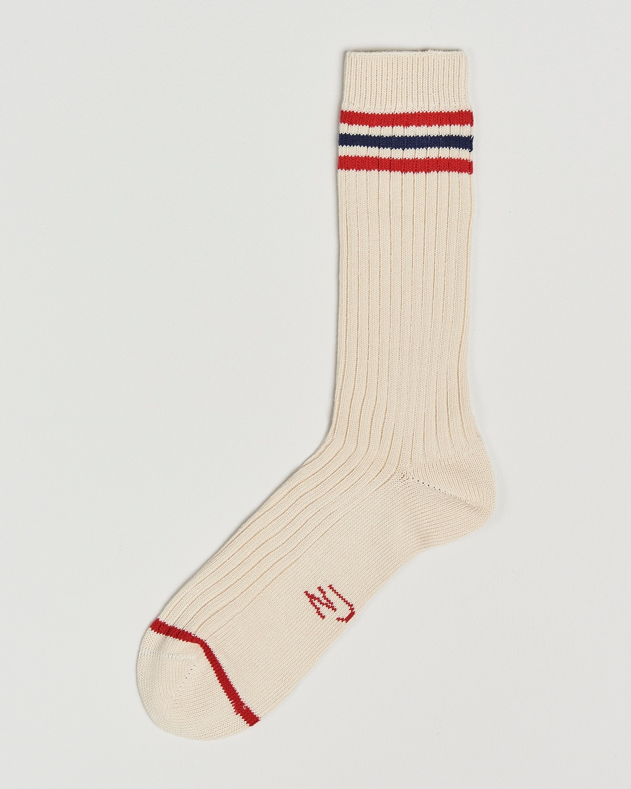 Nudie Jeans Retro Tennis Socks Off White/Red – Blanco