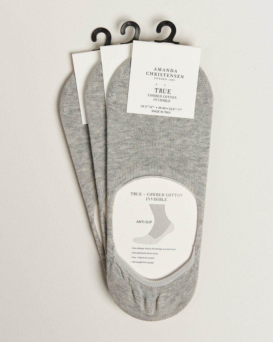 Amanda Christensen 3-Pack True Cotton Invisible Socks Light Grey Melange – Gris