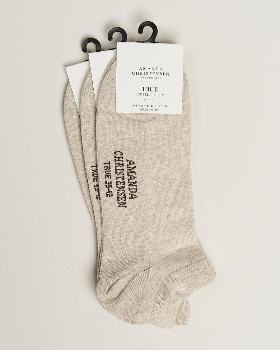 Amanda Christensen 3-Pack True Cotton Sneaker Socks Sand Melange – Beige