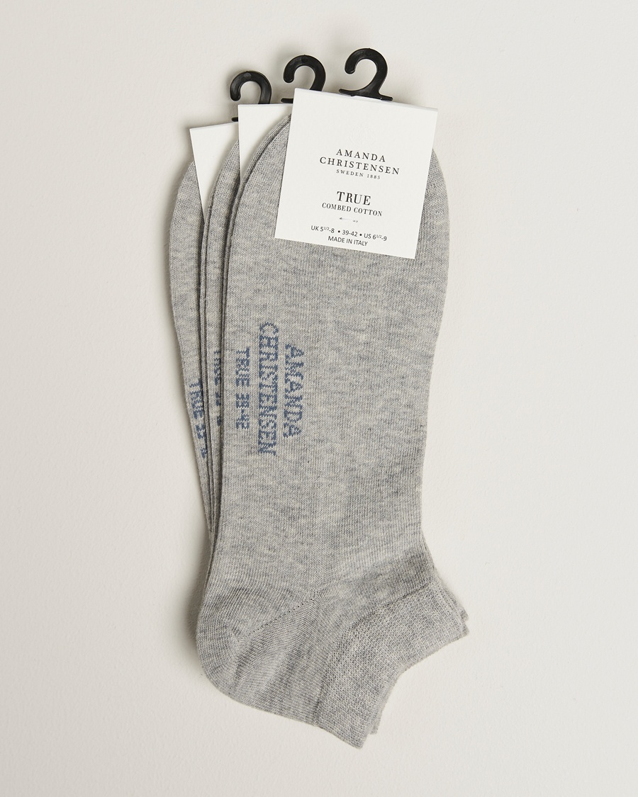 Amanda Christensen 3-Pack True Cotton Sneaker Socks Light Grey Melange – Gris