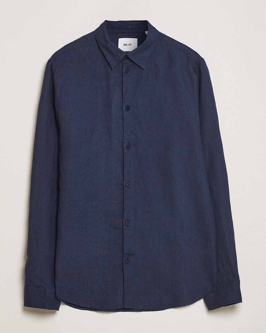 NN07 Enzo Linen Shirt Navy Blue – Azul