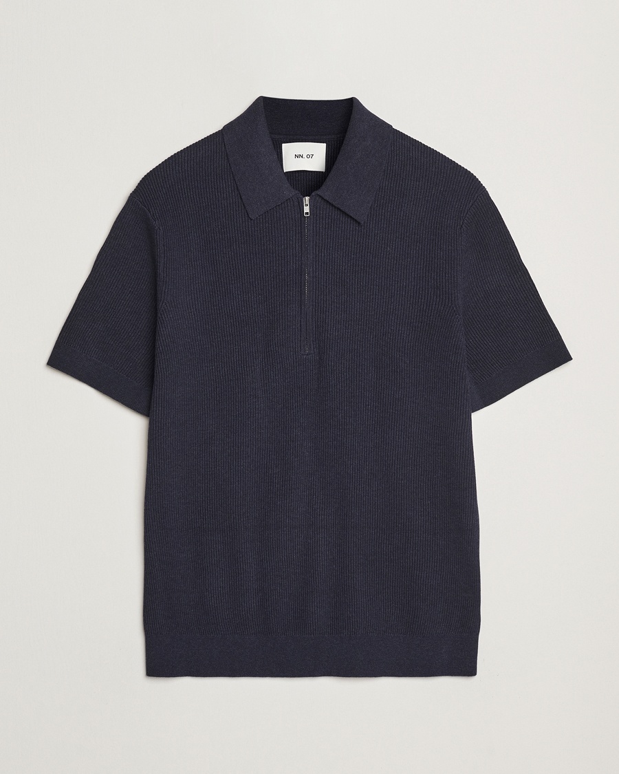 NN07 Hansie Half Zip Knitted Polo Navy Melange – Azul