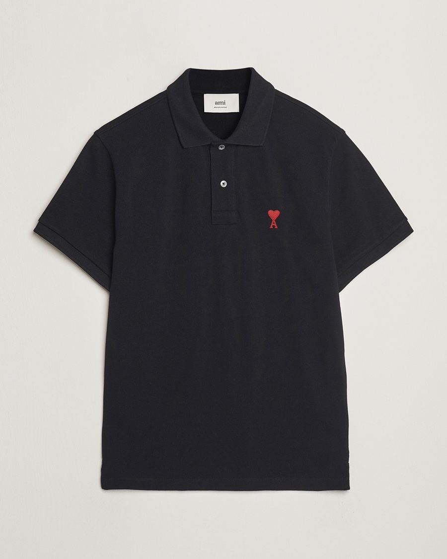 AMI Heart Logo Polo Black – Negro