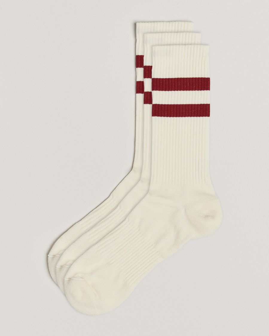 Sweyd 3-Pack Two Stripe Cotton Socks White/Red – Blanco