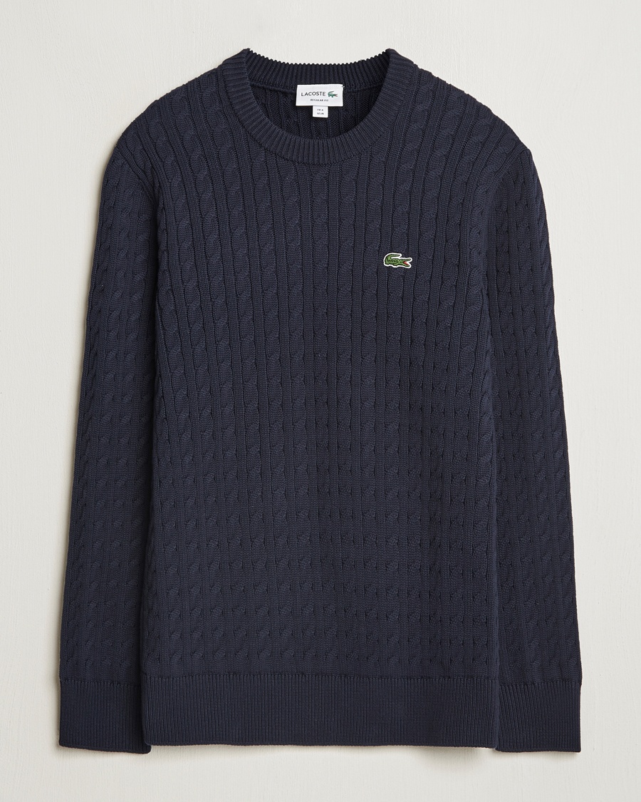 Lacoste Cotton Cable Sweater Navy Blue – Azul