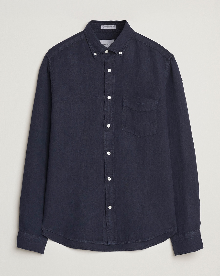 Gant Regular Fit Garment Dyed Linen Shirt Evening Blue – Azul