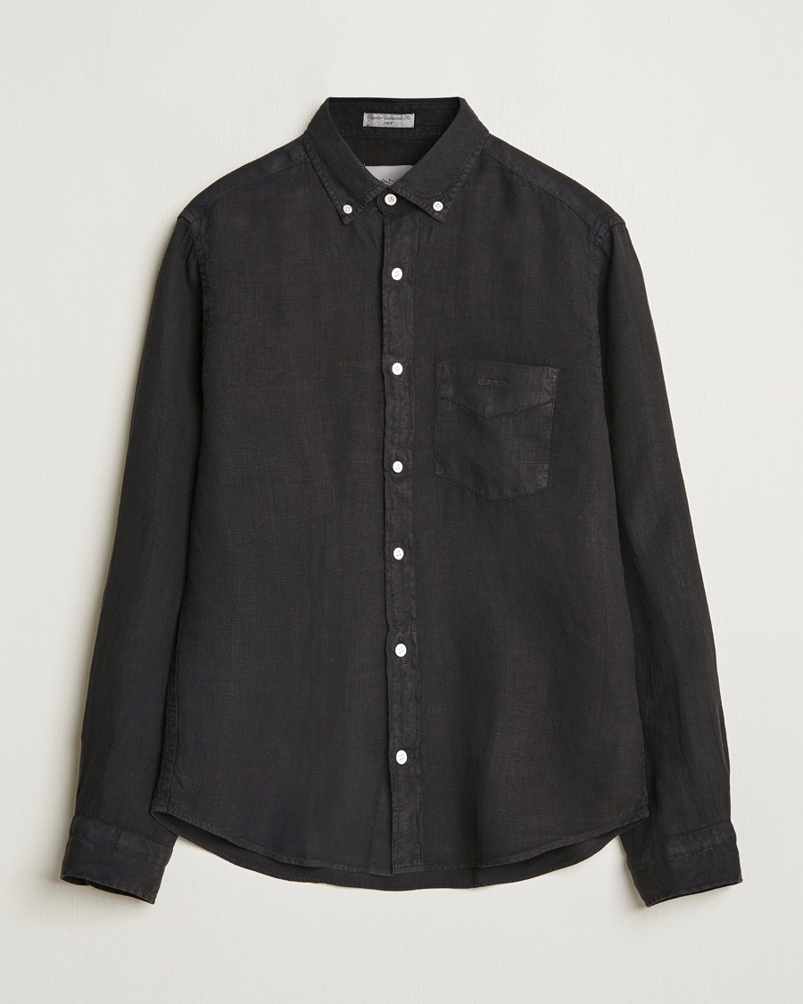 Gant Regular Fit Garment Dyed Linen Shirt Black – Negro