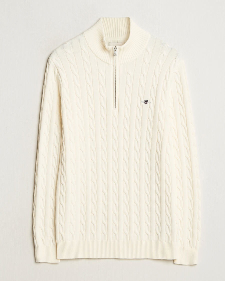 Gant Cotton Cable Half Zip Cream – Blanco