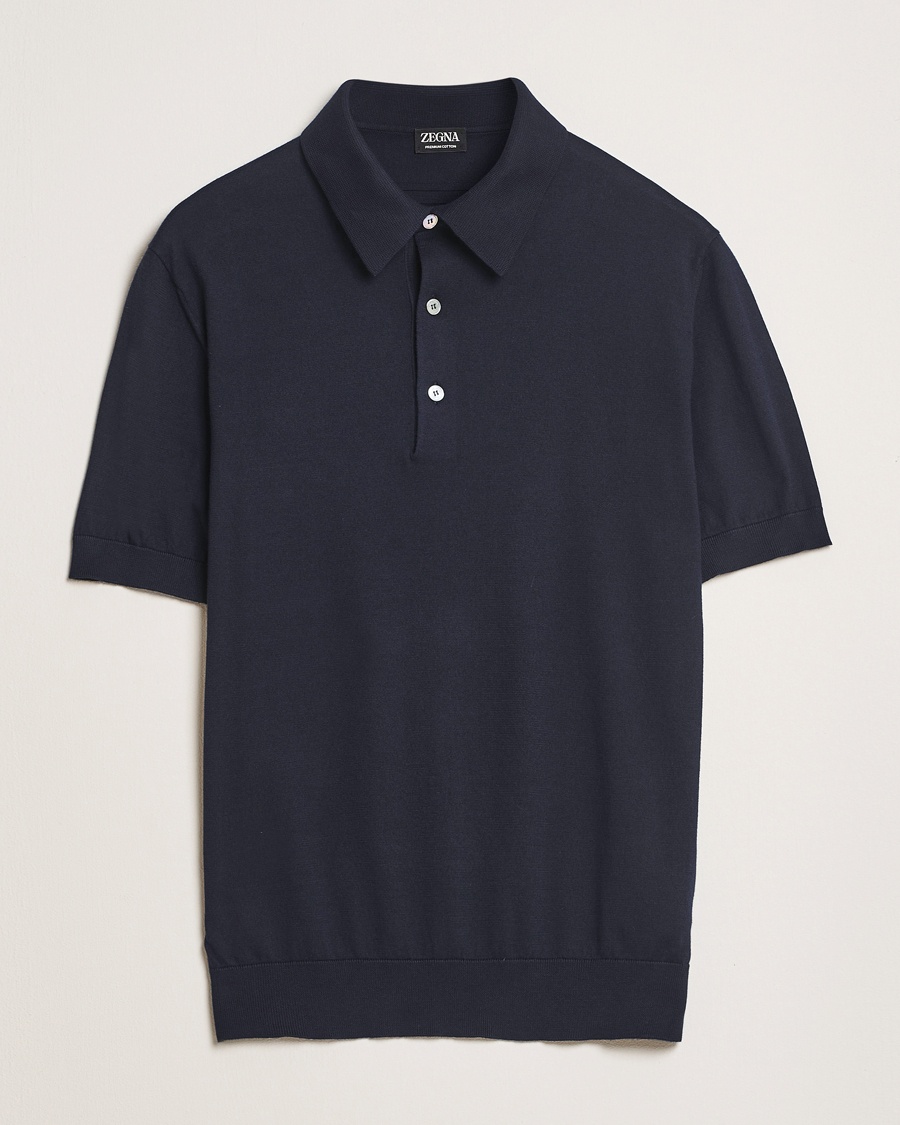 Zegna Premium Cotton Knitted Polo Navy – Azul