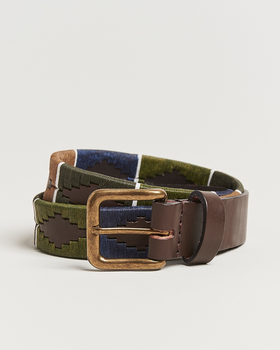 Pampeano Caza Hand Stitched Classic Leather Belt 3,5cm Green/Blue – Marrón