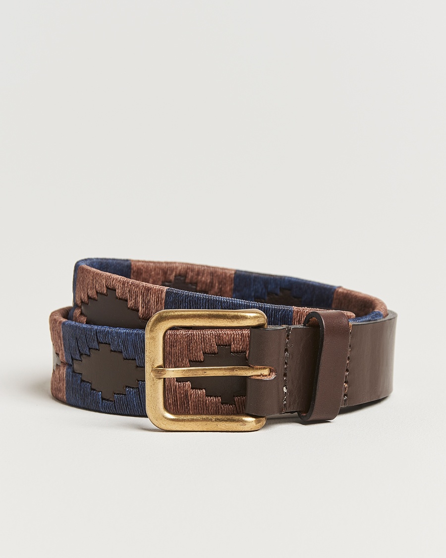 Pampeano Jefe Hand Stitched Classic Leather Belt 3,5cm Brown/Blue – Marrón