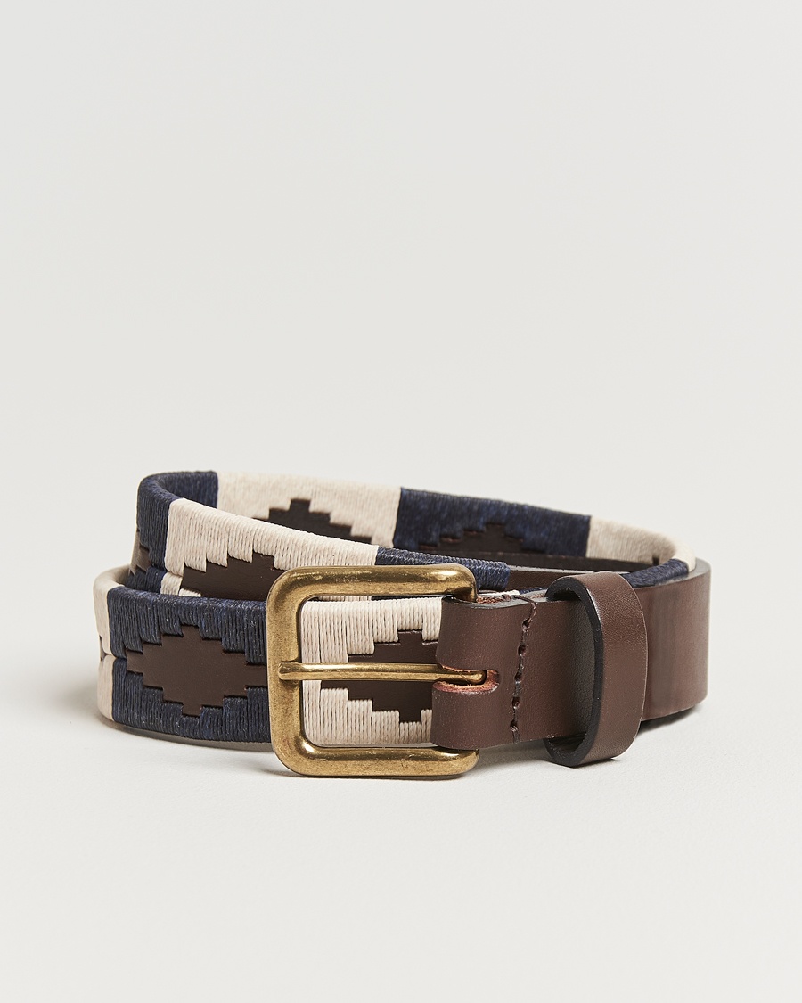 Pampeano Jugadoro Hand Stitched Classic Leather Belt 3,5cm Blue/White – Marrón